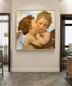 Lamour and Psyche Painting by William Bouguereau Printed on Canvas 