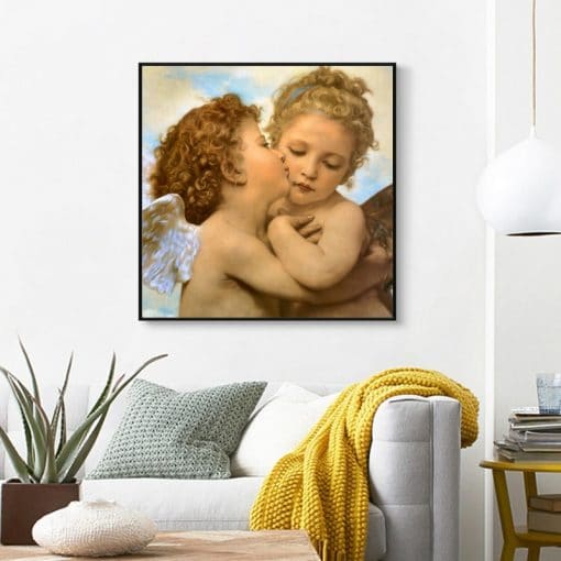 Famous Painting Lamour and Psyche Children Posters and Prints Wall Art Canvas Painting First Kiss Pictures for Living Room Decor