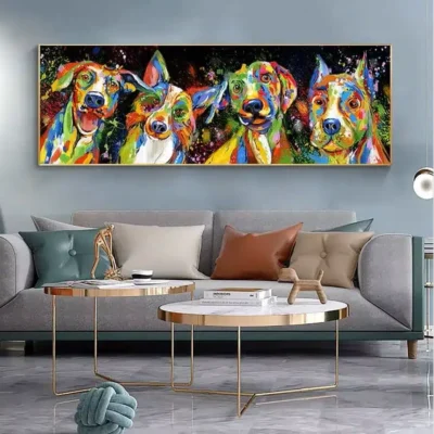 Colorful Dogs Painting for Kids Room Printed on Canvas