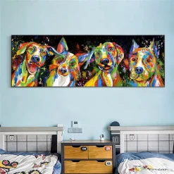 Colorful Dogs Painting for Kids Room Printed on Canvas