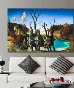 Salvador Dali Swans Reflecting Elephants Canvas Painting Abstract Posters and Print Wall Art Picture Living Room Decor Cuadros