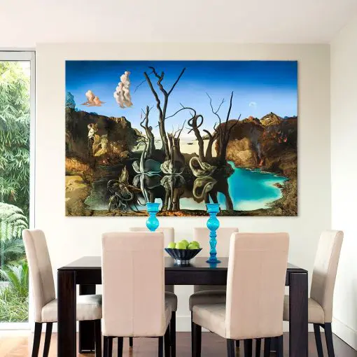 Salvador Dali Swans Reflecting Elephants Canvas Painting Abstract Posters and Print Wall Art Picture Living Room Decor Cuadros