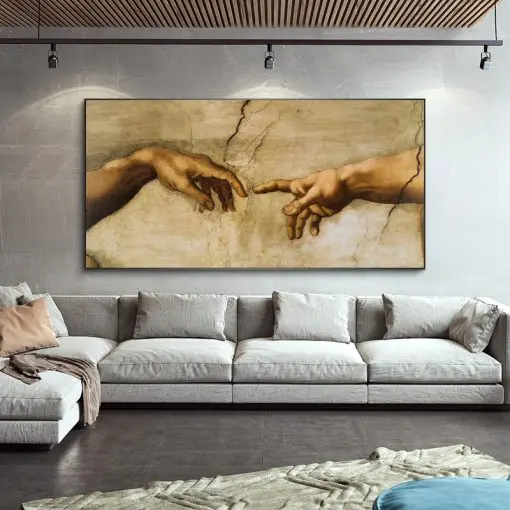 The Creation Of Adam by Michelangelo Famous Art Canvas Paintings On the Wall Art Posters And Prints Hand to Hand Art Pictures