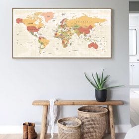 World Map Decorative Wall Art Picture Printed On Canvas • Canvaspaintart