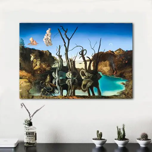 Salvador Dali Swans Reflecting Elephants Canvas Painting Abstract Posters and Print Wall Art Picture Living Room Decor Cuadros