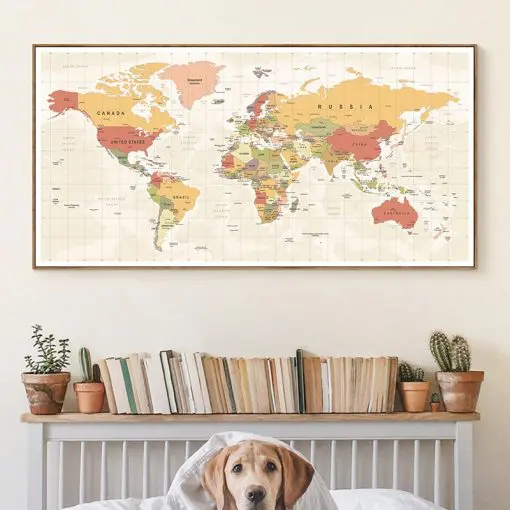 World Map Decorative Wall Art Picture Printed on Canvas