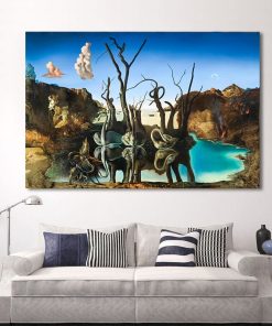 Salvador Dali Swans Reflecting Elephants Canvas Painting Abstract Posters and Print Wall Art Picture Living Room Decor Cuadros