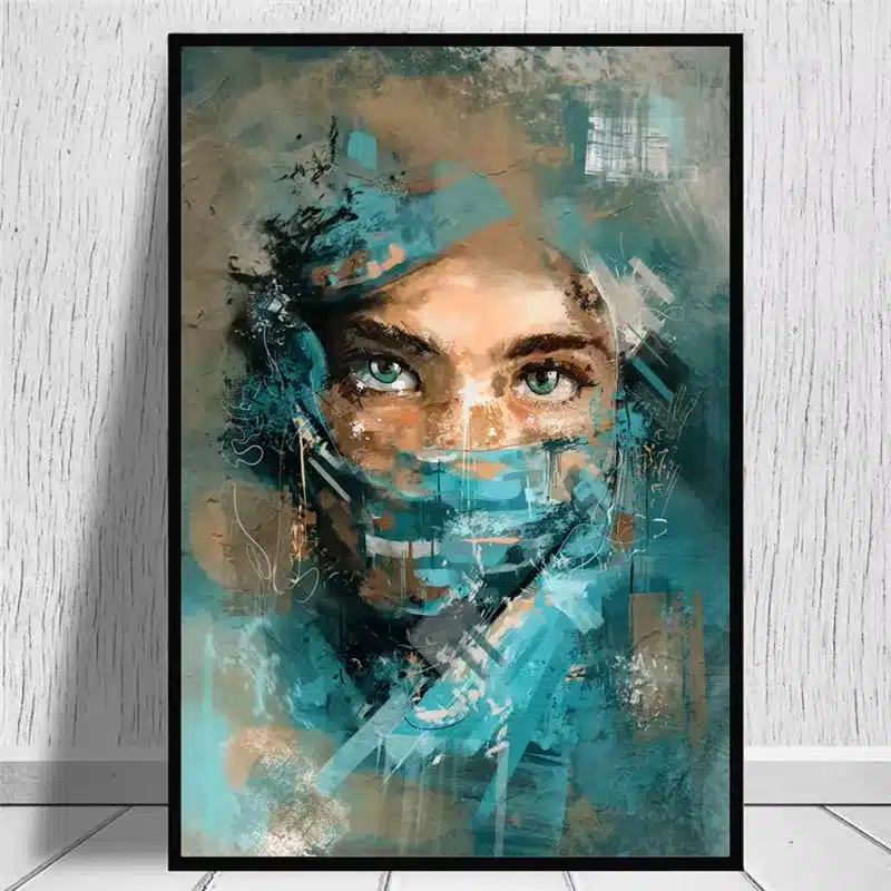 Abstract Woman Portrait With Green Veil Watercolor Wall Art