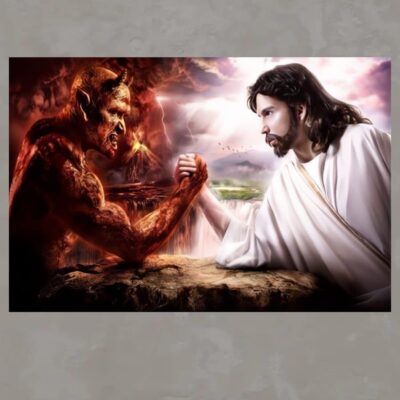 God Jesus vs Satan Devil Religion Wall Art Painting Printed on Canvas - Image 3