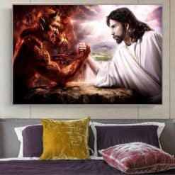 God Jesus vs Satan Devil Religion Wall Art Painting Printed on Canvas