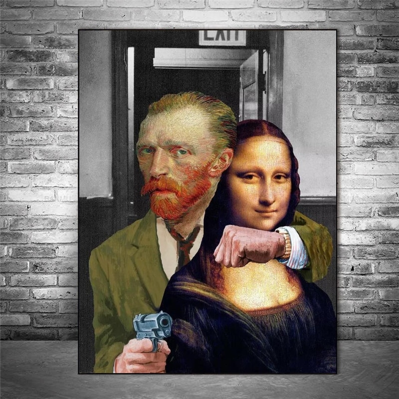 Funny Van Gogh and Mona Lisa Famous Oil Paintings Printed on Canvas