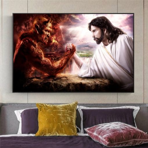 God Jesus Vs Satan Devil Art Picture On Canvas Painting Poster And Prints Religion Wall Art Decoration For Christian Living Room