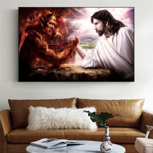 God Jesus Vs Satan Devil Art Picture On Canvas Painting Poster And Prints Religion Wall Art Decoration For Christian Living Room