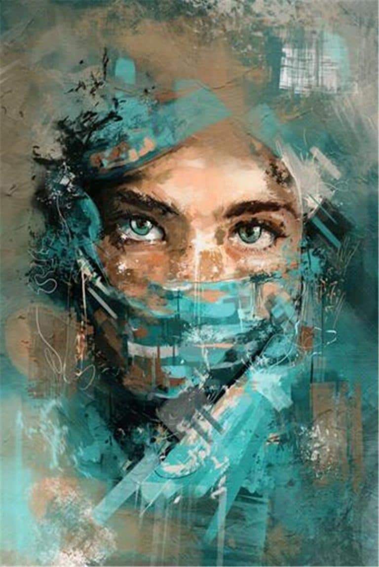 Abstract Woman Portrait With Green Veil Watercolour Wall Art   H5019c4ad397c416d88ea1bfea4521fd0Z 768x1150 