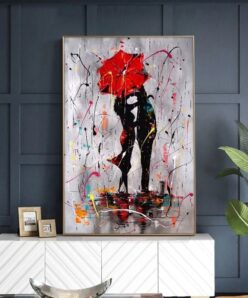 Abstract Red Lovers Umbrella Oil Painting on Canvas Scandinavian Posters and Prints Cuadros Wall Art Picture for Living Room