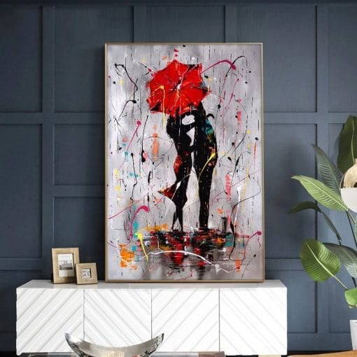 Abstract Red Lovers Umbrella Oil Painting on Canvas Scandinavian Posters and Prints Cuadros Wall Art Picture for Living Room