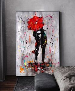Abstract Red Lovers Umbrella Oil Painting on Canvas Scandinavian Posters and Prints Cuadros Wall Art Picture for Living Room