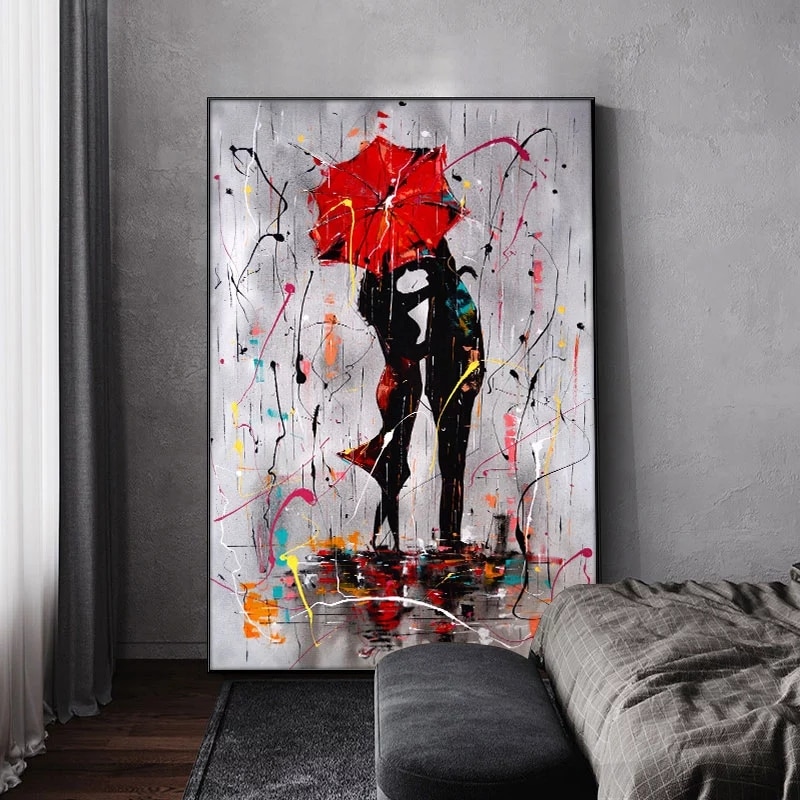 Details about   COUPLE WITH RED UMBRELLA OIL PAINT RE PRINT ON FRAMED  CANVAS WALL ART DECOR 