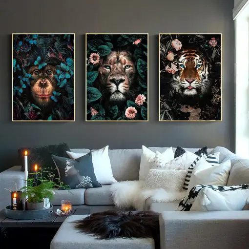 Panda Tiger Lion Jungle Wild Animal Art Canvas Painting Poster and Print Cuadro Wall Art for Living Room Home Decor (No Frame)