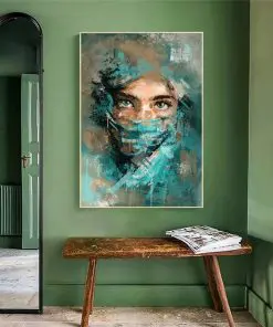 Abstract Woman Portrait With Green Veil Canvas Wall Art Poster And Prints Painting Watercolour Picture For Living Room Decor