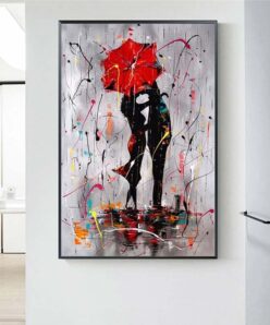 Abstract Red Lovers Umbrella Oil Painting on Canvas Scandinavian Posters and Prints Cuadros Wall Art Picture for Living Room