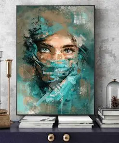Abstract Woman Portrait With Green Veil Canvas Wall Art Poster And Prints Painting Watercolour Picture For Living Room Decor