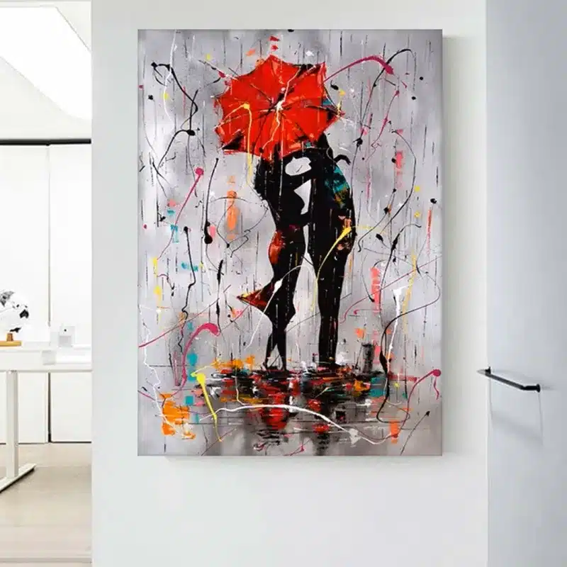 Lovers With Red Umbrella Oil Painting Printed on Canvas