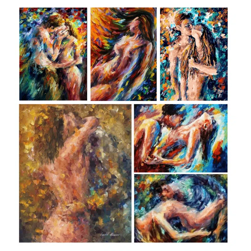 Abstract Body Art Graffiti Naked Man and Woman Printed on Canvas