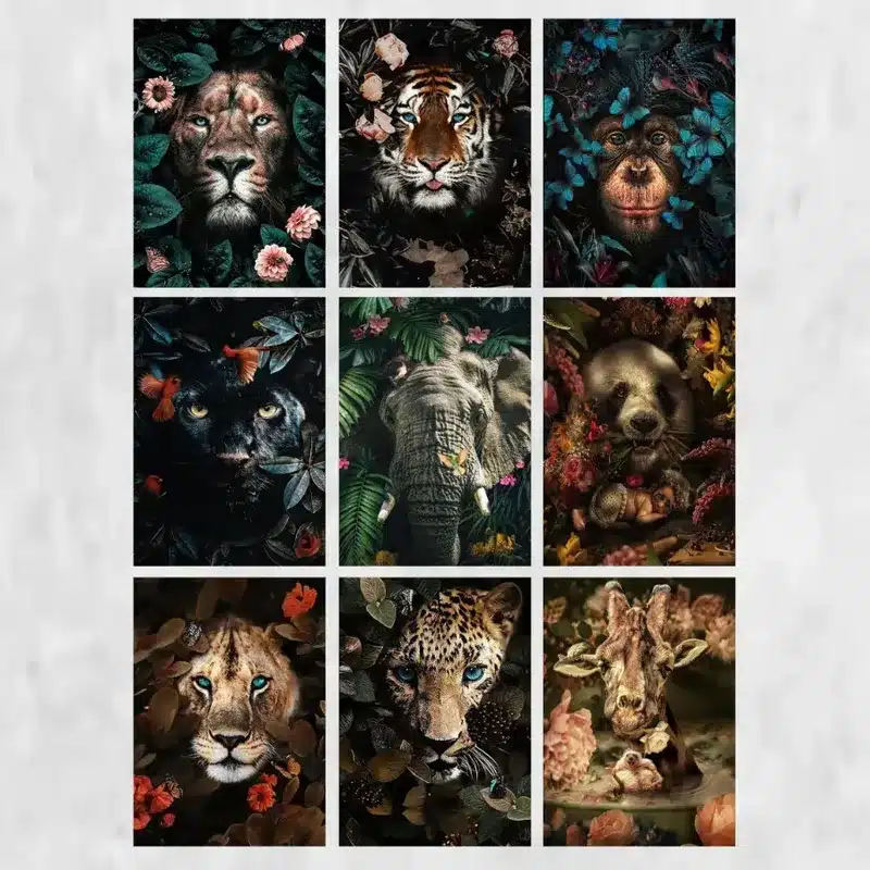 Wild Jungle Animal Paintings Printed on Canvas