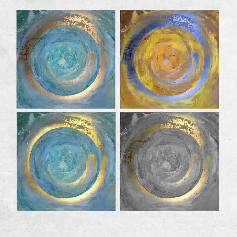 Abstract Blue and Gold Oil Painting Scandinavian Style Printed on Canvas