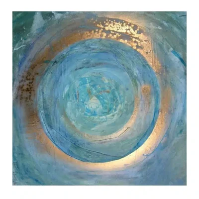 Abstract Blue and Gold Oil Painting Scandinavian Style Printed on Canvas - Image 2