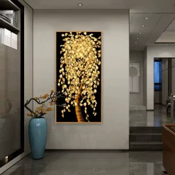 Abstract Golden Leaf Tree Wall Art Painting Printed on Canvas
