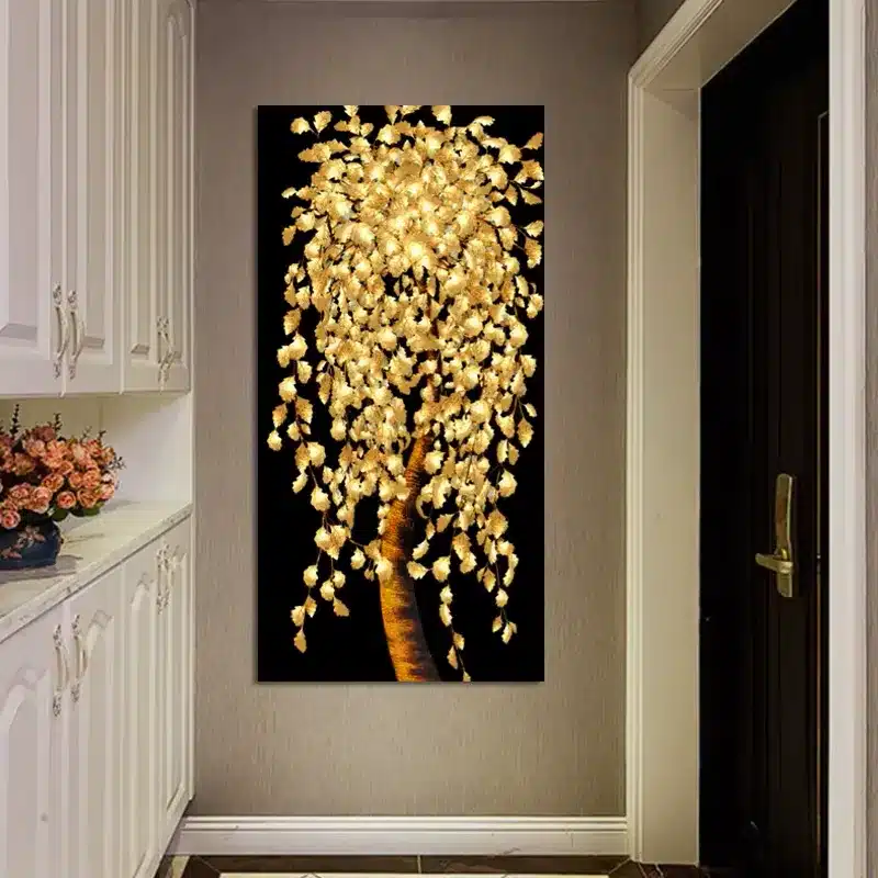 Abstract Golden Leaf Tree Wall Art Painting Printed on Canvas