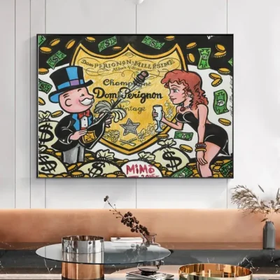 Alec Monopoly Champagne Money Graffiti Art Printed on Canvas