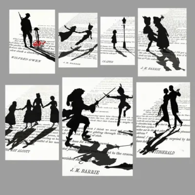 Black White Shadow On the Book Pages Painting Printed on Canvas