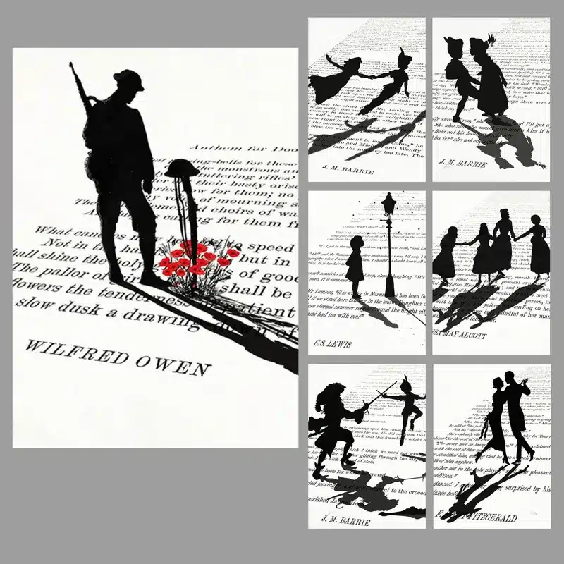 Black White Shadow On the Book Pages Painting Printed on Canvas