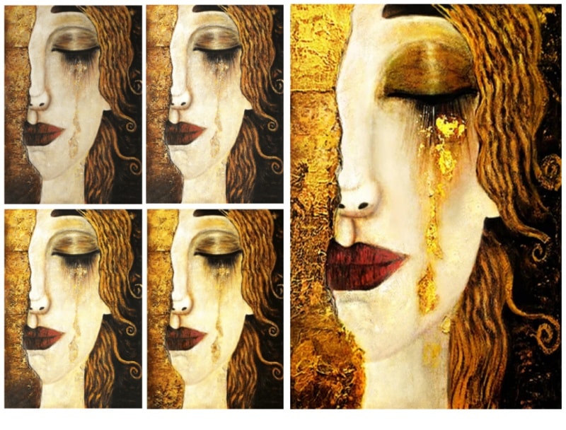Classic Abstract Oil Painting Freya Tears Influenced by Gustav Klimt Printed on Canvas