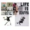 Classic Graffiti Art By Banksy Life is Beautiful Printed on Canvas