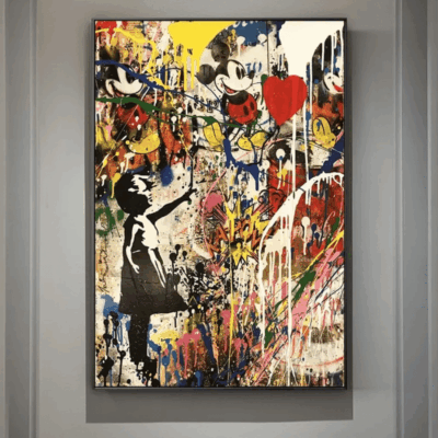 Girl Holding a Balloon Modern Street Art Graffiti Painting Printed on Canvas