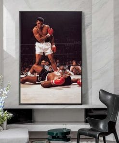 Memorable Moment of Muhammad Ali with Sonny Liston, Famous Boxer Inspirational Poster Printed on Canvas