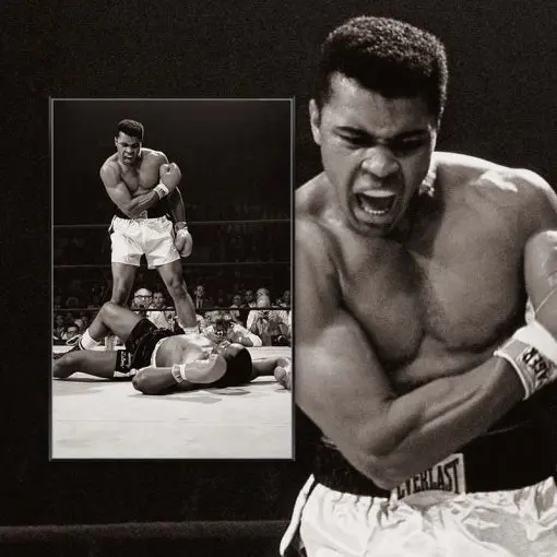 Memorable Moment of Muhammad Ali with Sonny Liston, Famous Boxer Inspirational Poster Printed on Canvas