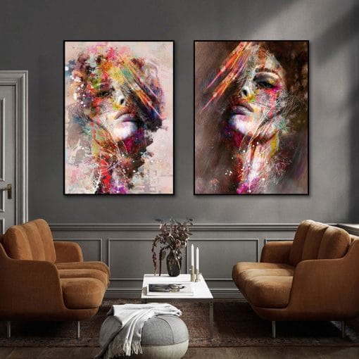 Colorful Woman Portrait Graffiti Art Paintings Printed on Canvas