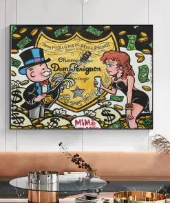 Alec Monopoly Champagne Money Graffiti Art  Printed on Canvas