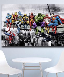Superheroes In Lunch Atop a Skyscraper Oil Painting Printed on Canvas
