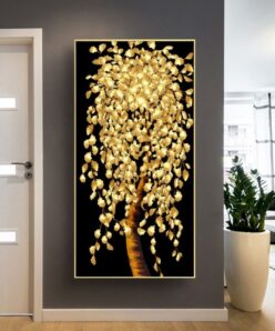 Abstract art Golden Leaf Tree painting, Wall Art Printed on Canvas