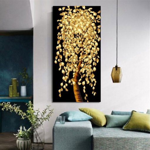 Abstract art Golden Leaf Tree painting, Wall Art Printed on Canvas