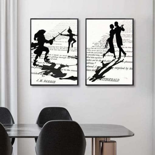 Black White Shadow On the Book Pages Painting Printed on Canvas