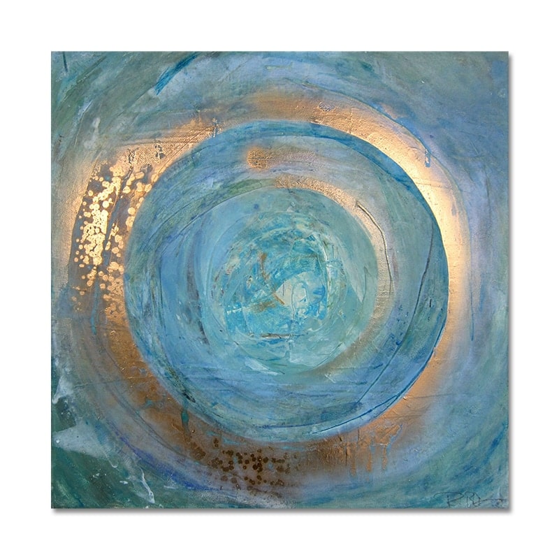 Abstract Blue and Gold Oil Painting Scandinavian Style Printed on ...