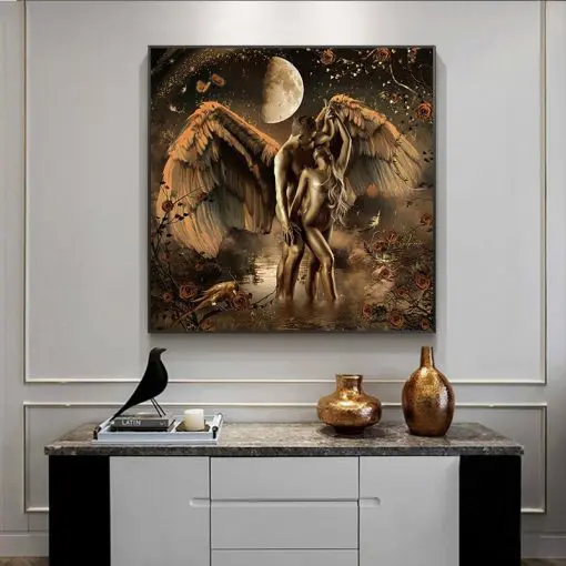 African Art Woman Man Black Gold Naked Oil Painting on Canvas Posters and Prints Scandinavian Living Room Wall Painting