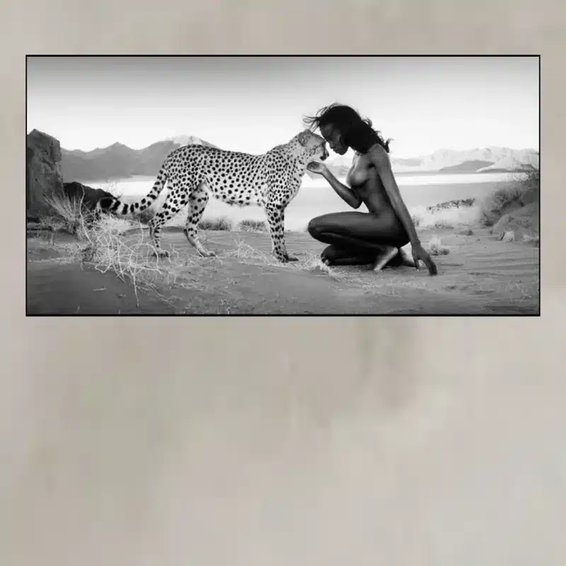 Snow Leopard and Nude Woman Printed on Canvas
